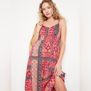 Old Navy Pink Floral Patchwork 100% Cotton Midi Dress Size S
